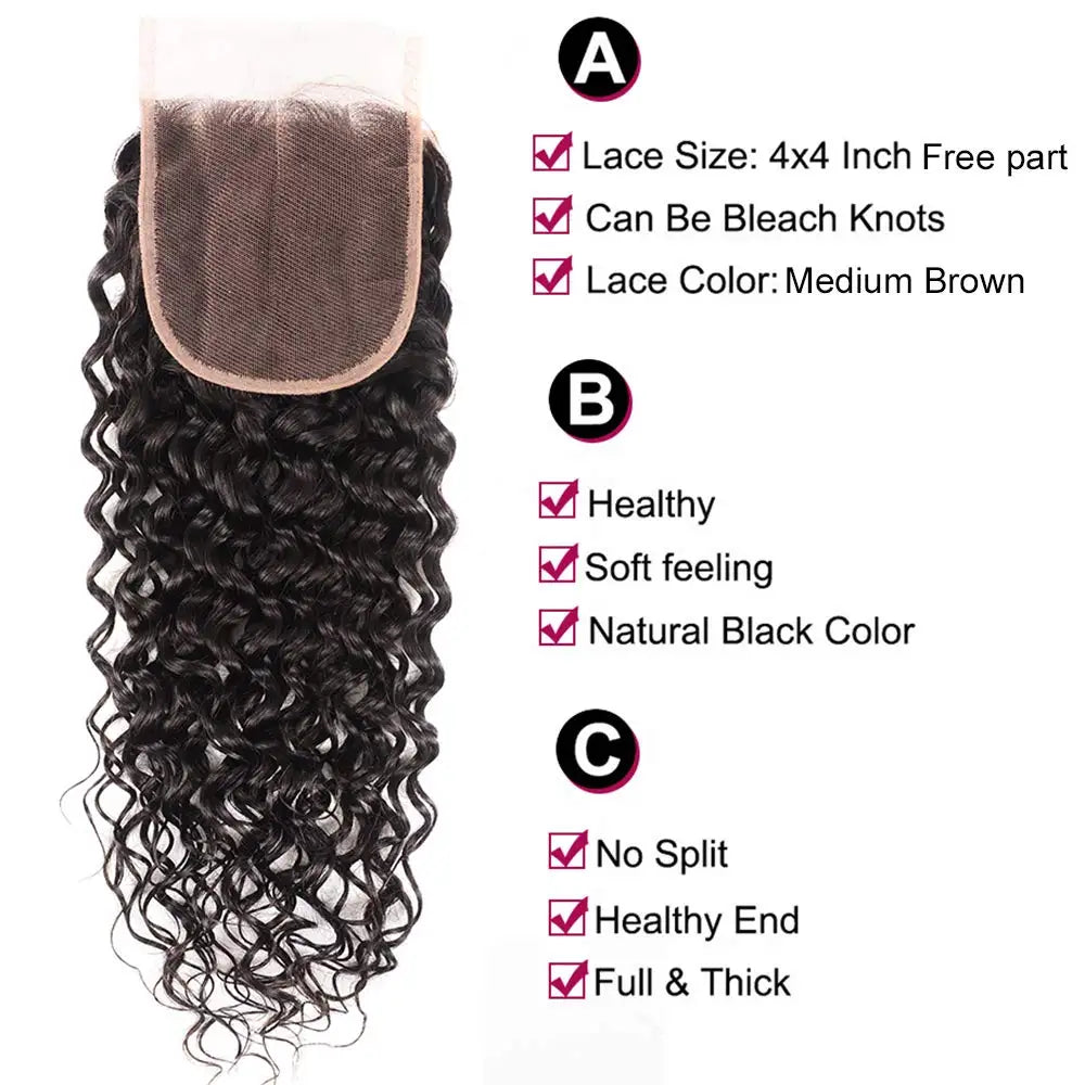 Curly Wave Bundles With Closure Brazilian Remy Hair Weave 3/4 Bundles With Closure Natural Human Hair Bundles With Closure