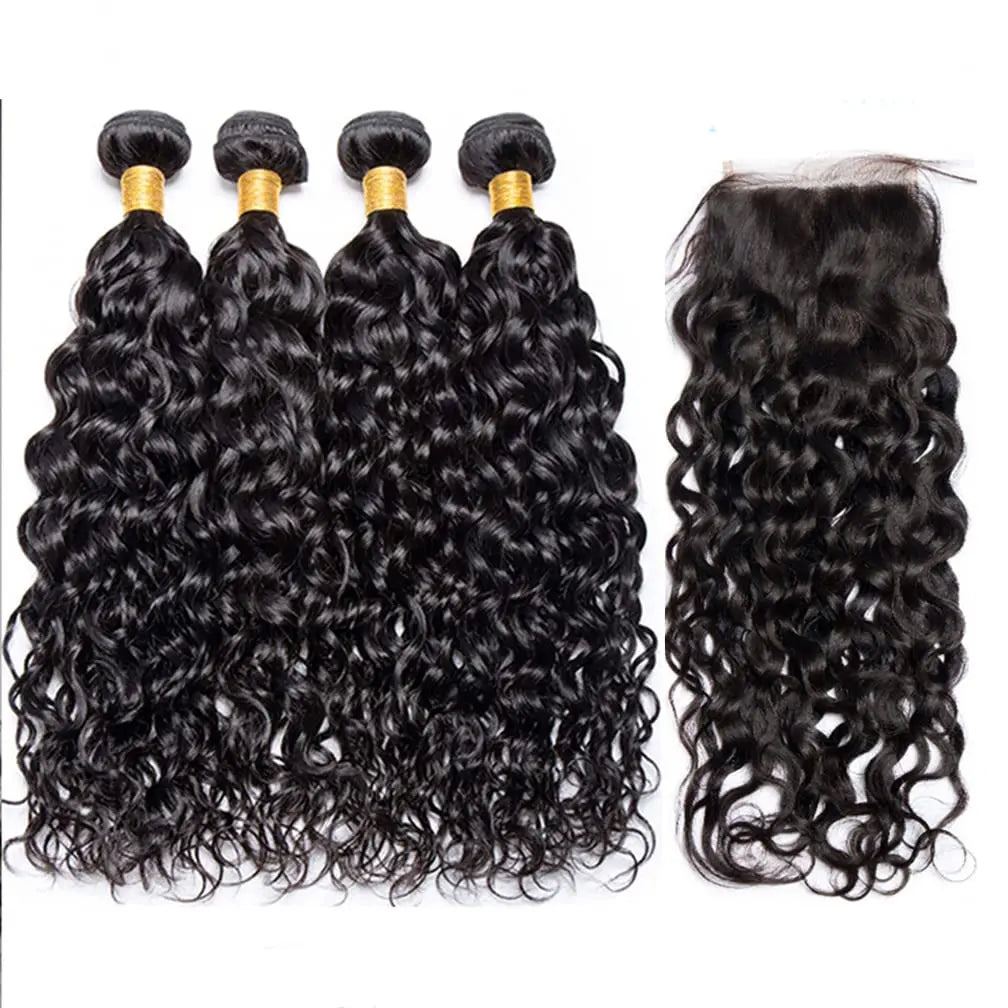 Curly Wave Bundles With Closure Brazilian Remy Hair Weave 3/4 Bundles With Closure Natural Human Hair Bundles With Closure