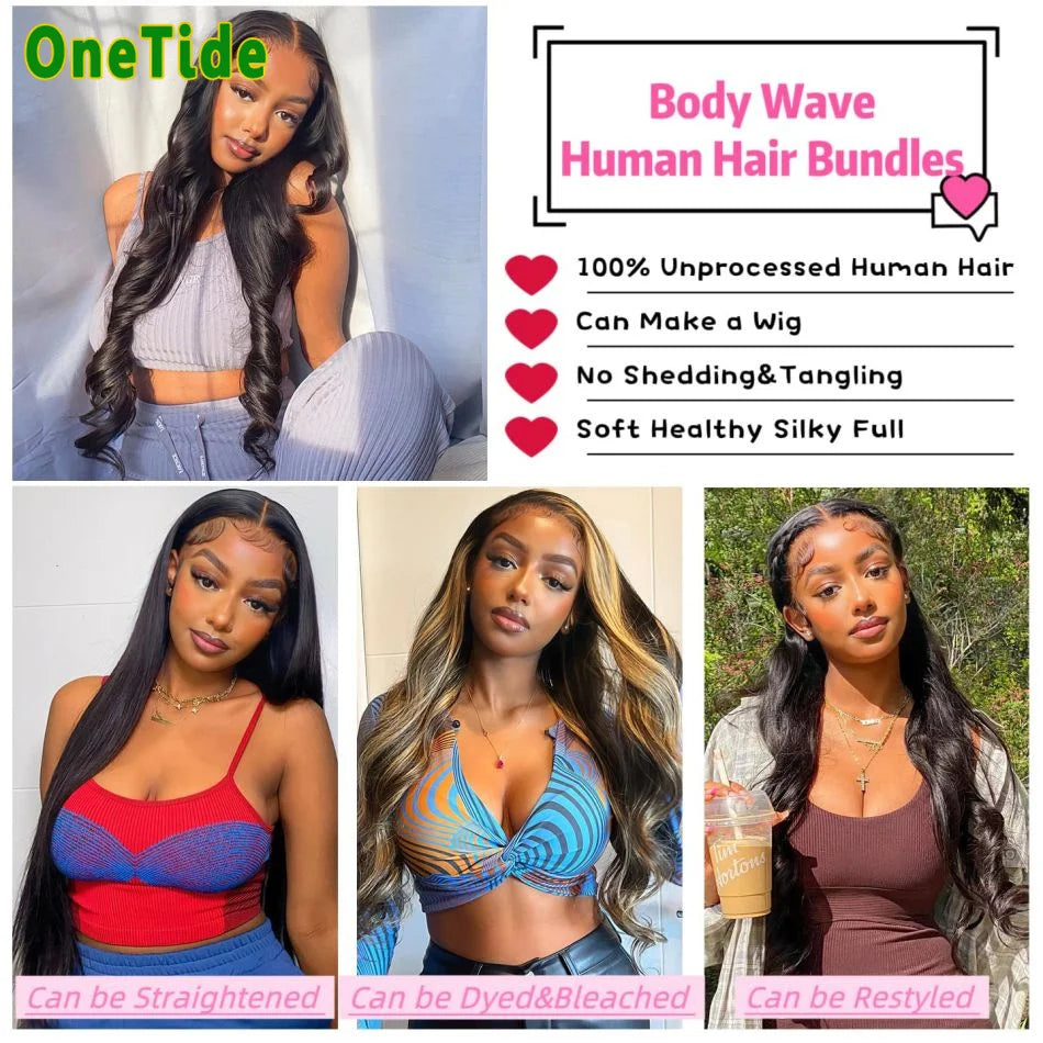 Body Wave Human Hair Bundles Human Hair Brazilian Body Wave Bundles Human Hair 3 Bundles Natural Color Hair Extensions for Women