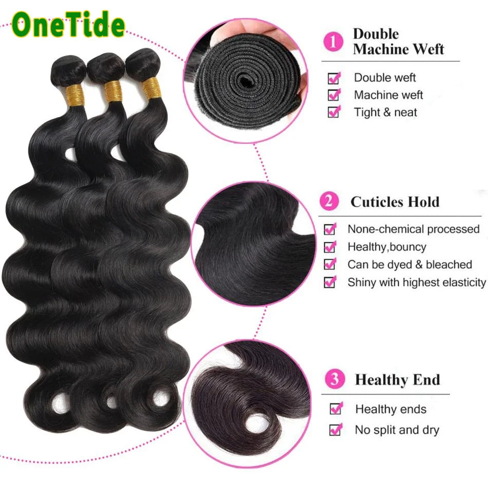 Body Wave Human Hair Bundles Human Hair Brazilian Body Wave Bundles Human Hair 3 Bundles Natural Color Hair Extensions for Women